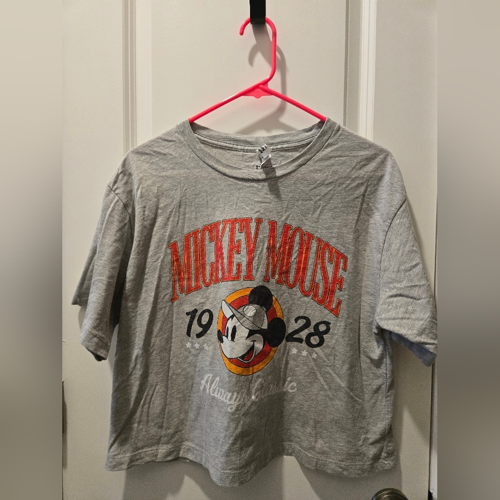 American Apparel Gray Mickey Mouse Graphic Tee with Red Lettering NWOT
